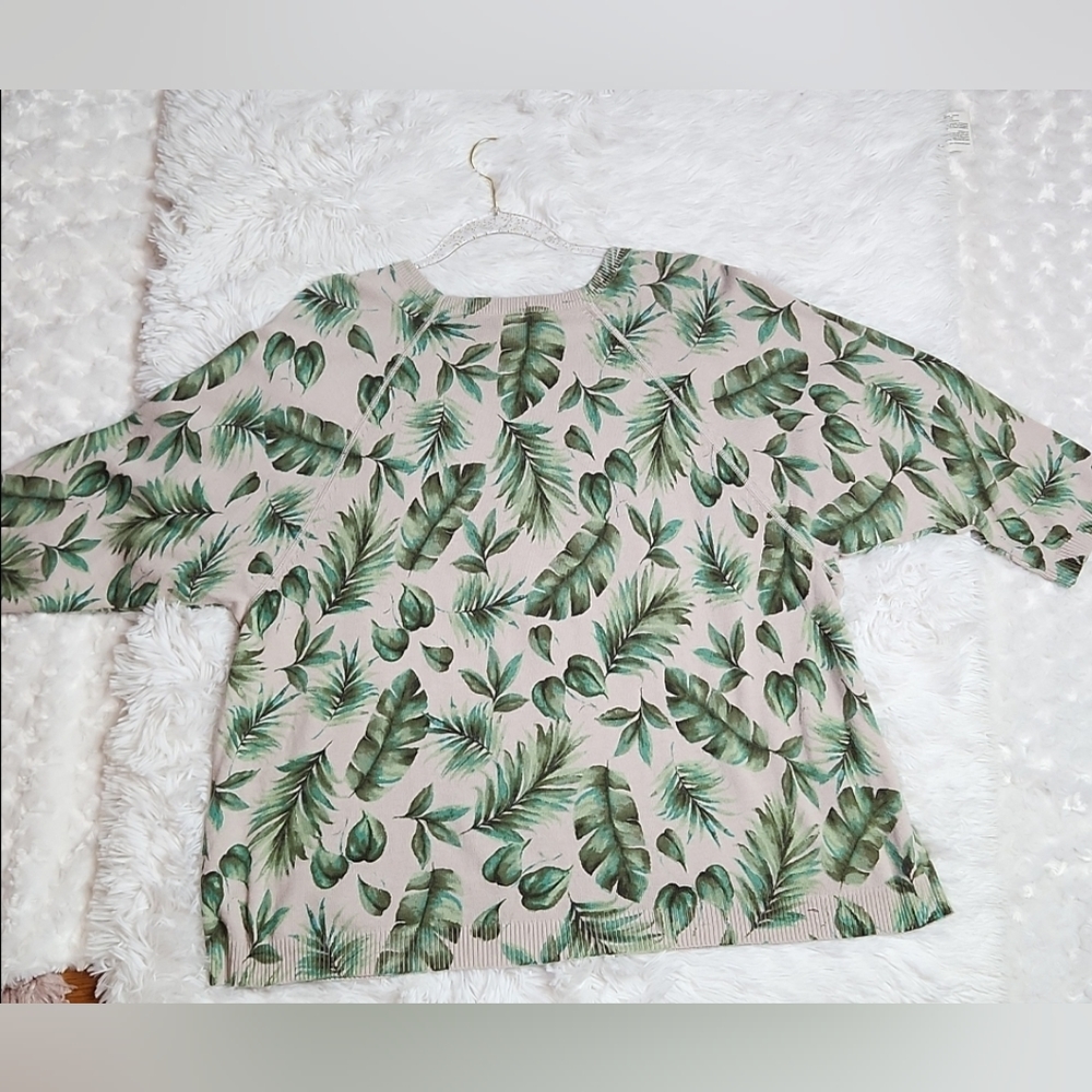J.Jill Palm-Leaf Printed Sweater in Pink Salt Royal Palms Size Large Tall - Picture 7 of 11